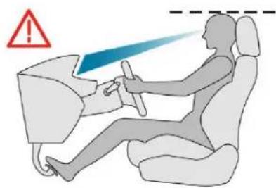 Illustration of a person driving a car with a warning symbol (no text or labels)