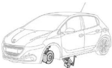 Line drawing of a sedan with a wheel and suspension mechanism (no text or symbols)