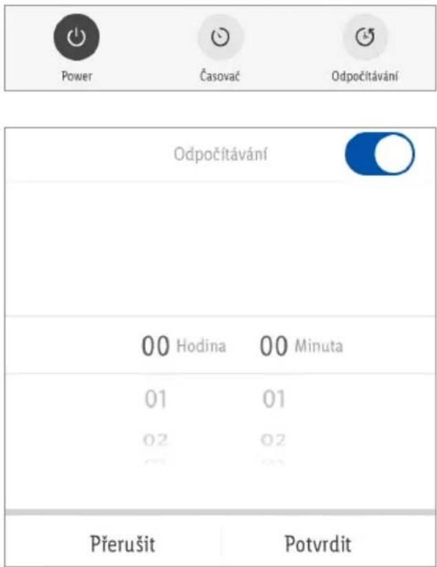 Power Časovač Odpočítávání Odpočítávání 00 Hodina 00 Minuta 01 01 02 02 Přerušit Potvrdit