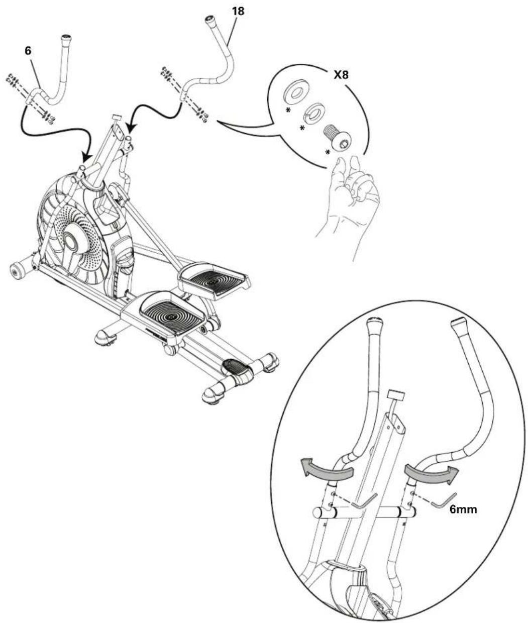 Schwinn 430 - 将上手把臂安装到车架组件上 - 2