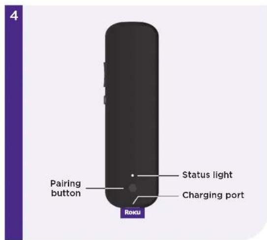 4 Status light Charging port Roku Pairing button