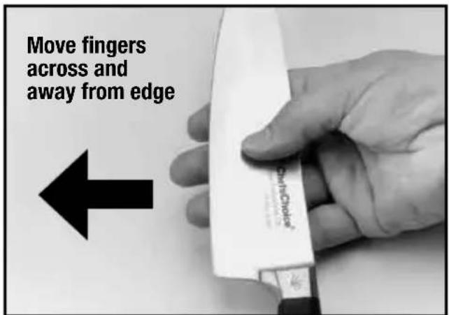 Move fingers across and away from edge