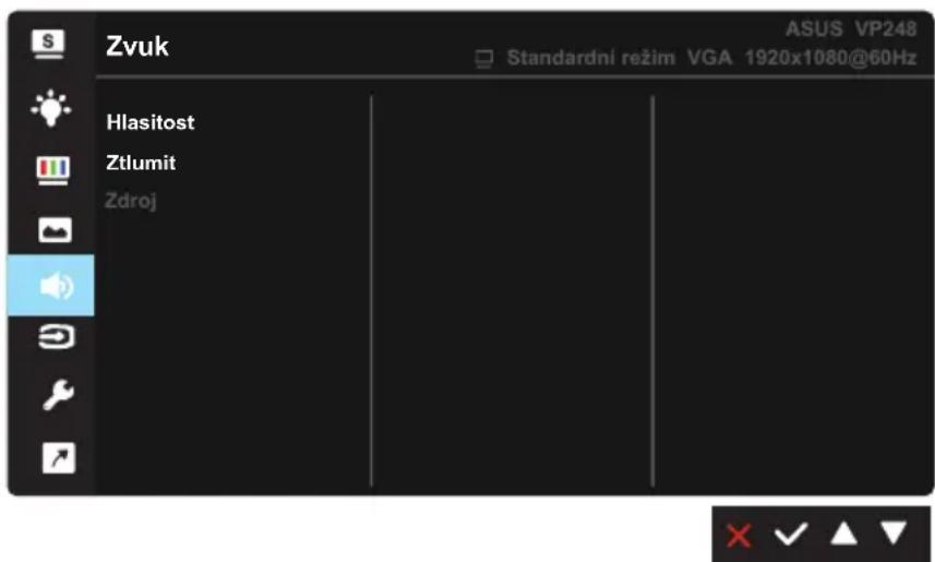 Zvuk Hlasitost Ztlumit Zdroj ASUS VP248 Standardni režim VGA 1920x1080@60Hz