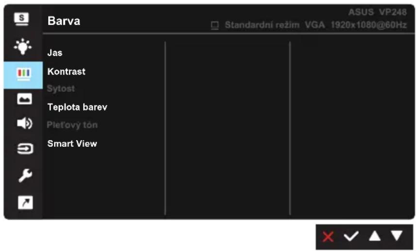 Barva Jas Kontrast Sytost Teplota barev Pletový tón Smart View ASUS VP248 Standardní režim VGA 1920x1080@60Hz