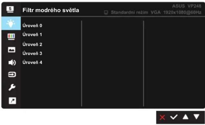 Filtr modrého světla Ároveň 0 Ároveň 1 Ároveň 2 Ároveň 3 Ároveň 4 ASUS VP248 Standardní režim VGA 1920x1080@60Hz