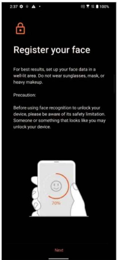 ASUS ROG Phone 6D - Nastavení odemknutí obličejem v části Settings (Nastavení) - 4