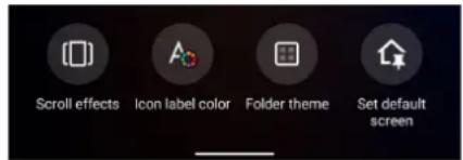 Scroll effects Icon label color Folder theme Set default screen