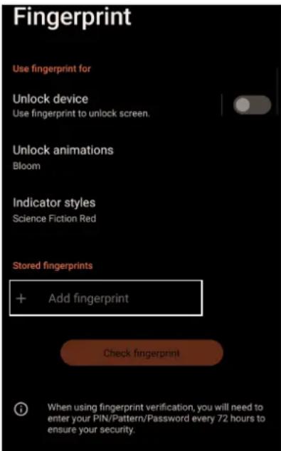 ASUS ROG Phone 6D - Nastavení identifikace otisků prstů v části Settings (Nastavení) - 2