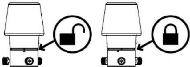 Diagram showing two identical lamp setups with lock icons and open lock symbols, likely illustrating a security or lock mechanism.