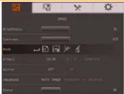 ENVA Brightness 31 Contrast 129 Mode Effect COLOR AVOC RUMBER OFF AVOC Auto Image Exposure AL RESISTANCE Focus