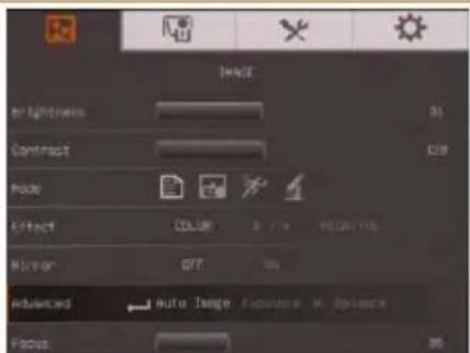 INHASE No Lightness 31 Contrast 129 Mode Effect COLOR 0.7% RED 10% Mirror OFF 0% Advanced Auto Image Feature & Preview Focus 95
