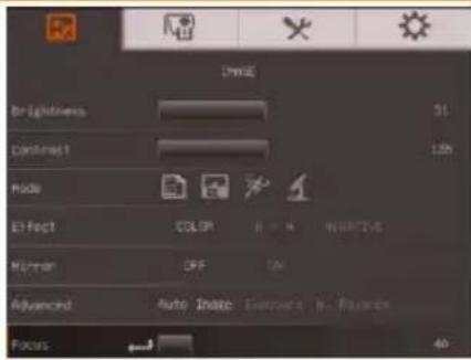Brightness Contrast Mode Effect Mixture Advanced Focus 31 125 COLOR OFF Auto Inside Clearness No. Business 40