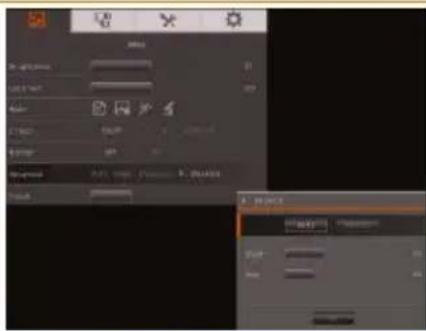 Screenshot of a software interface showing tool panels and settings for image processing, including size, resolution, and color mode options.