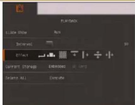 PLAYBACK SLIDE SHOW Run Interval 10 Effect Current Stamps Embedded 5.0 fps Delete All Execute