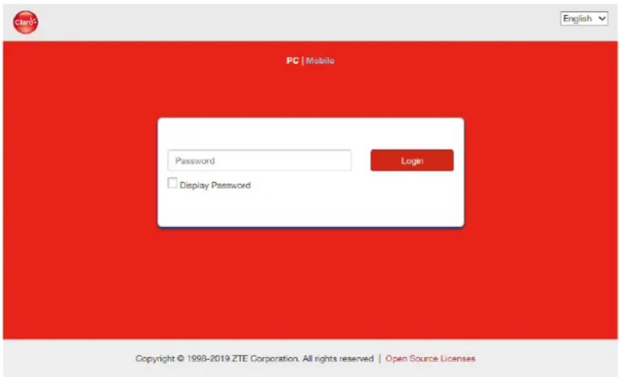 PC | Mobile Password Login □ Display Password Copyright © 1990-2019 ZTE Corporation. All rights reserved | Open Source Licenses
