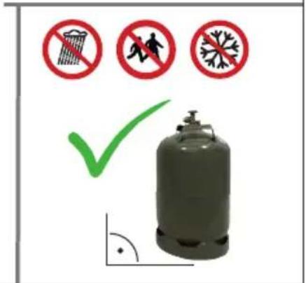 Safety warning sign with three pictograms of a gas cylinder and three no-smoking symbols, indicating hazardous waste disposal methods.