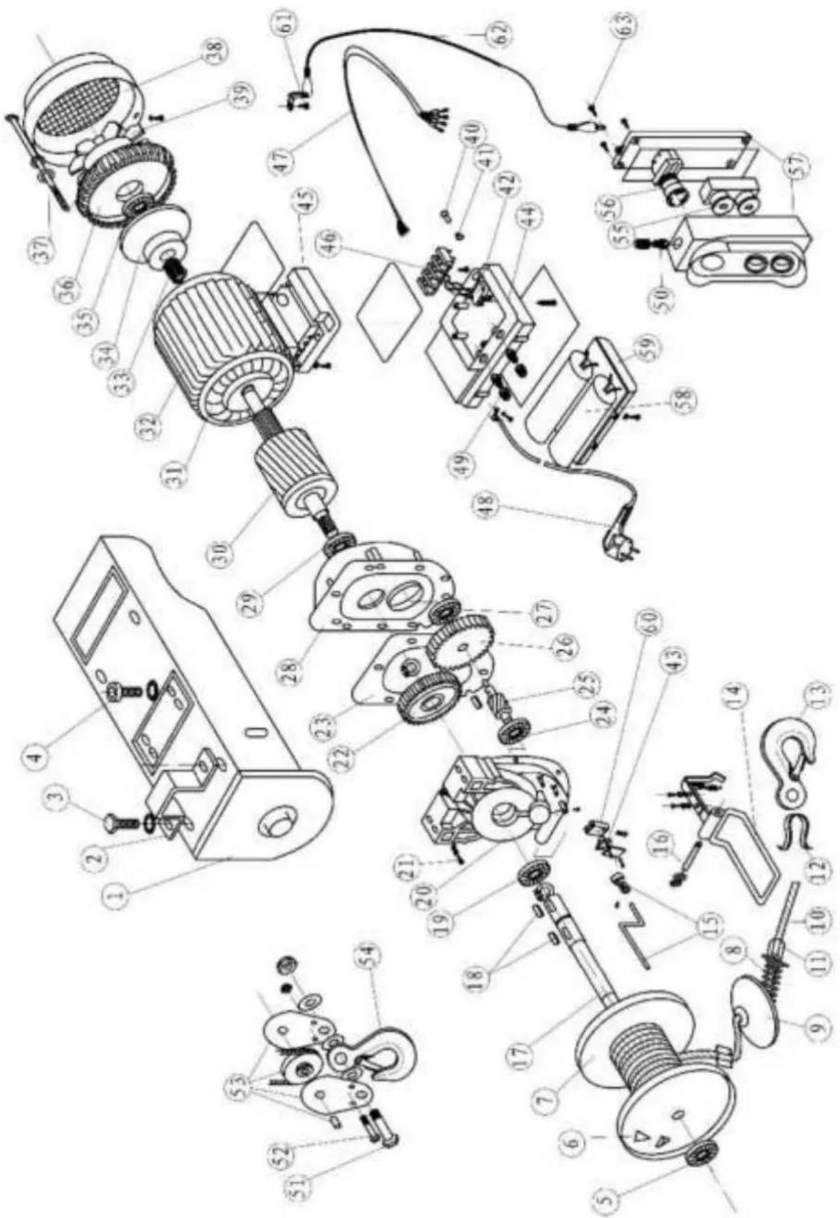Exploded view diagram of a mechanical assembly with numbered parts for identification