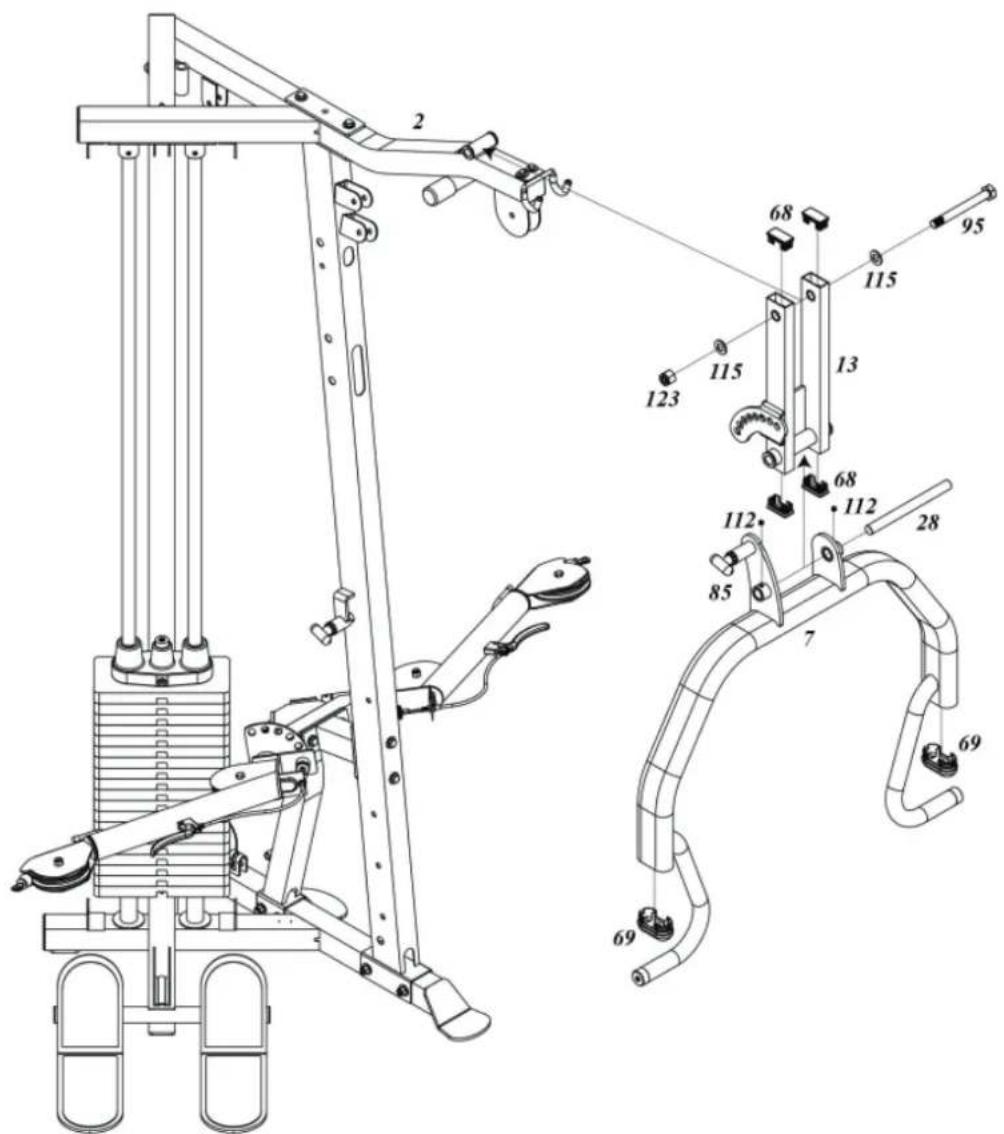 Technical diagram of a mechanical lifting device with numbered components and labeled parts