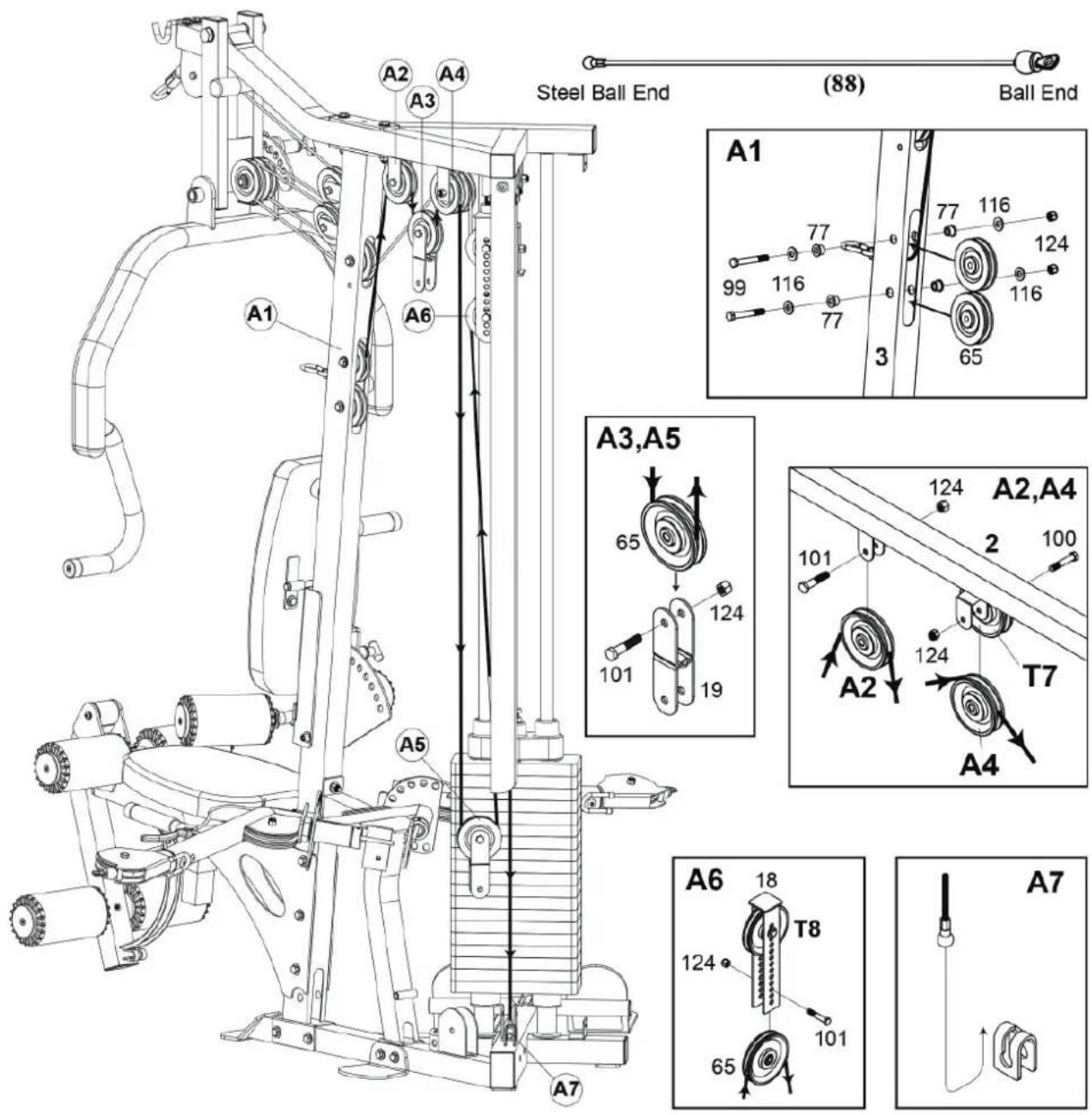 Steel Ball End (88) Ball End A1 77 116 124 99 116 77 116 3 65 A3,A5 65 124 A2,A4 2 100 101 124 T7 A2 A4 A6 18 T8 124 101 65 A7