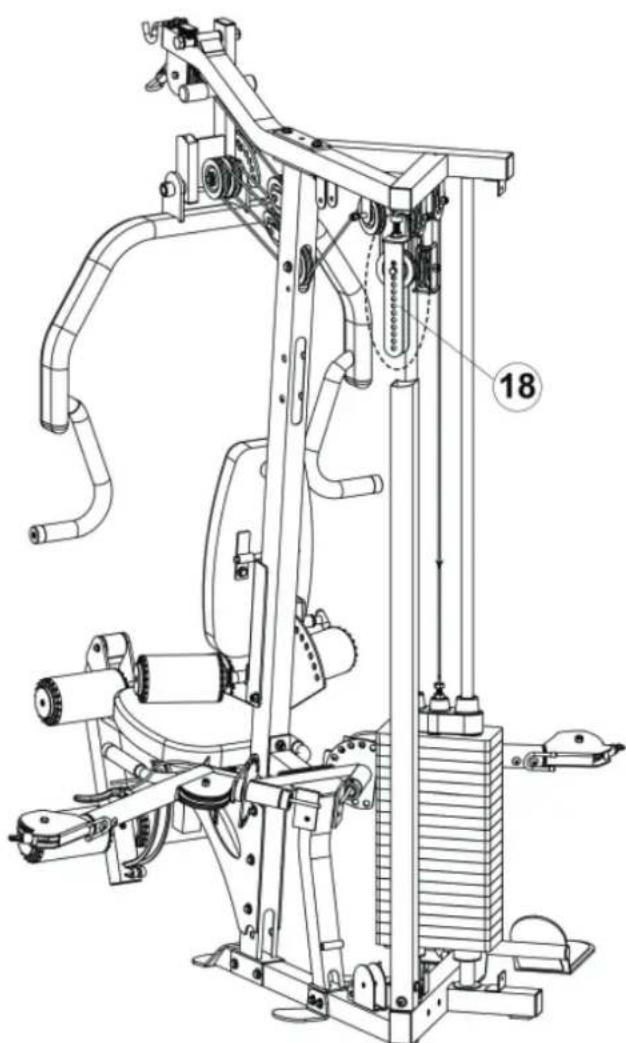 Technical line drawing of a mechanical exercise machine with no visible text or symbols