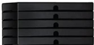 Black rectangular object with horizontal lines and rounded cutouts, no visible text or symbols