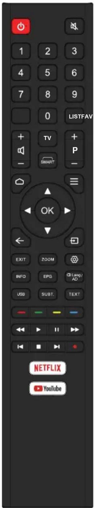 LISTFAV OK EXIT ZOOM INFO EPG Lang/ USB SUBT. TEXT NETFLIX YouTube