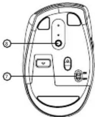 Technical diagram of a computer mouse with labeled parts 7 and 8