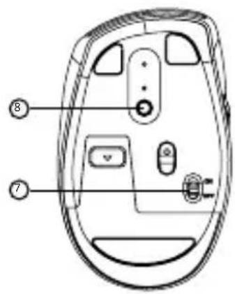Diagram of a computer mouse with labeled parts, showing internal components and numbered annotations.