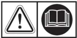 Warning symbol and icon: triangular warning triangle with exclamation mark, black circle with open book