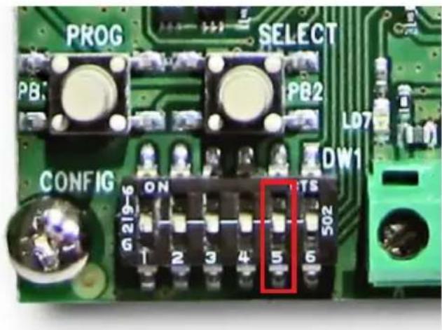 PROG SELECT PB: PB2 L07 CONFIG DW1 ON ON 1 2 3 4 U 5 6 502