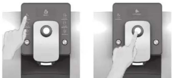 Two-step illustration showing a hand pressing a button on a device, with Chinese labels indicating 'OK' and 'Cancel'.