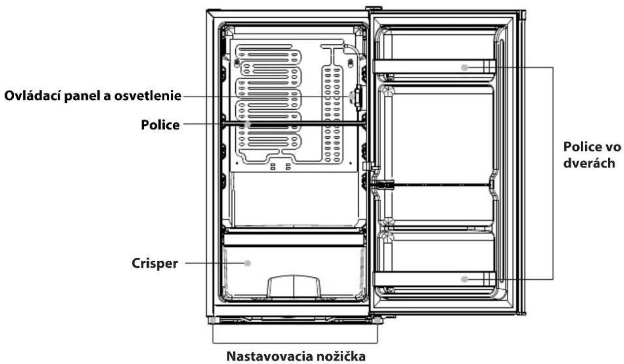 Ovládací panel a osvetlenie Police Crisper Nastavovacia nožička Police vo dverách