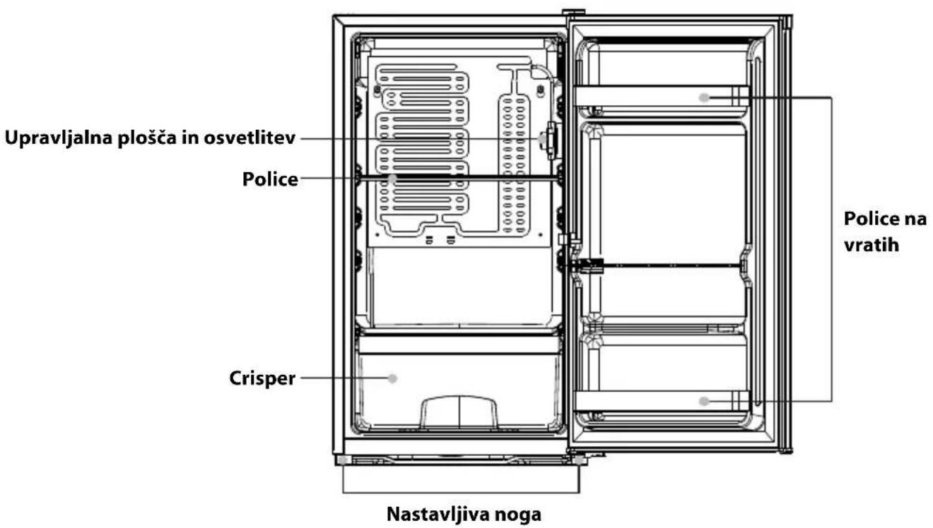 Upravlja in osvetlitev Police Crisper Nastavljiva noga Police na vratih