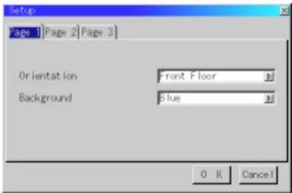 Setup Page 1 Page 2 Page 3 Orientation Front Floor Background Blue OK Cancel