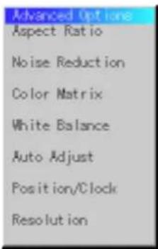 Advanced Options Aspect Ratio Noise Reduction Color Matrix White Balance Auto Adjust Position/Clock Resolution