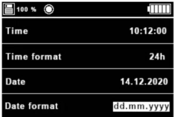 100 % Time 10:12:00 Time format 24h Date 14.12.2020 Date format dd.mm.yyyy