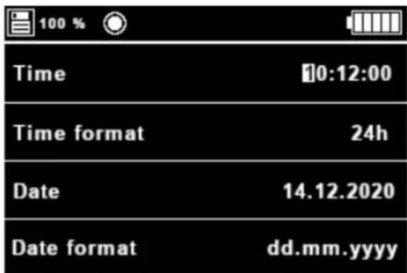 100 % Time 10:12:00 Time format 24h Date 14.12.2020 Date format dd.mm.yyyy