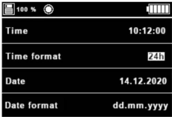 100 % Time 10:12:00 Time format 24h Date 14.12.2020 Date format dd.mm.yyyy