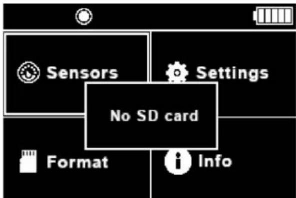 Sensors Settings No SD card Format Info