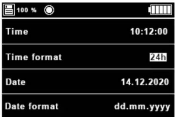 100 % Time 10:12:00 Time format 24h Date 14.12.2020 Date format dd.mm.yyyy