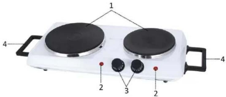 Diagram of a two-whe� electric stove with labeled components and electrical connections