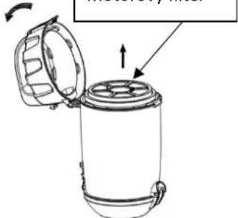 Diagram of a portable water heater with labeled components and directional arrows indicating flow or movement.