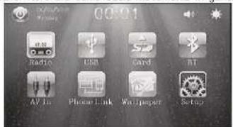 00:01 Radio USB Card BT AV in Phone Link Wallpaper Setup