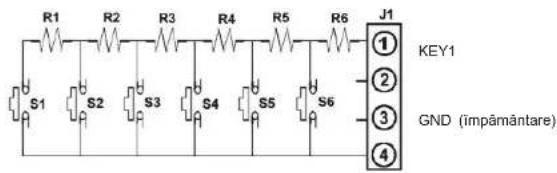 R1 R2 R3 R4 R5 R6 J1 S1 S2 S3 S4 S5 S6 ① KEY1 GND (împâmântare) ② ③ ④