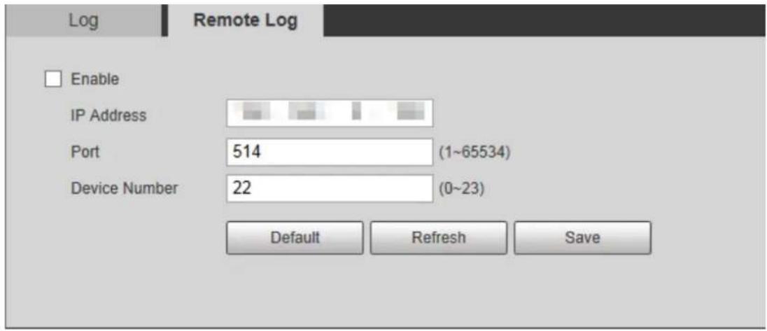 Log Remote Log Enable IP Address Port 514 (1~65534) Device Number 22 (0~23) Default Refresh Save