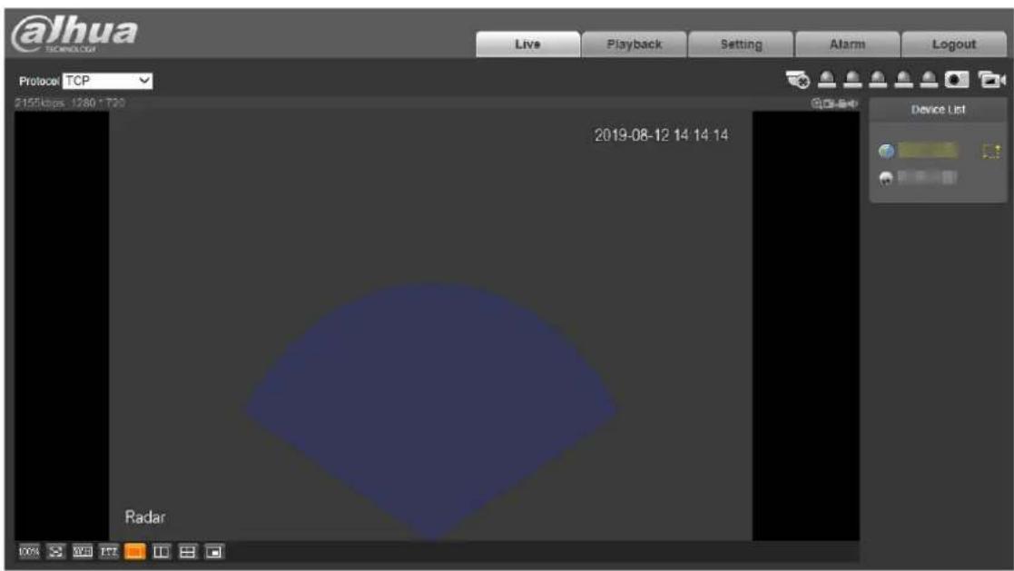 @Jhua Tecnology Protocol TCP 2155kbps 1280 T30 2019-08-12 14 14:14 Radar Live Playback Setting Alarm Logout Device List