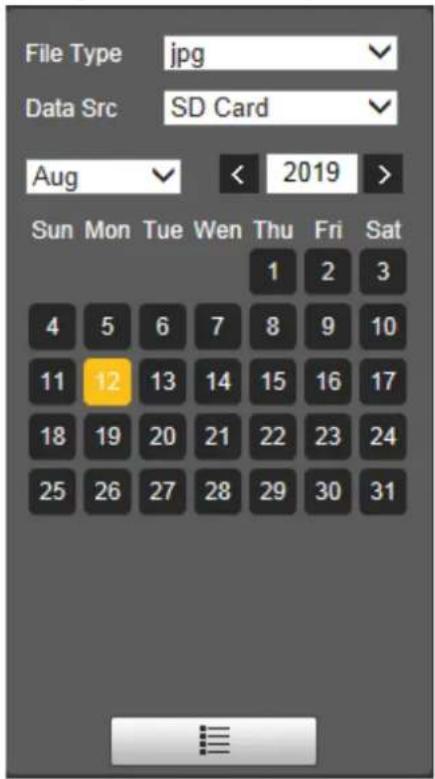 File Type jpg Data Src SD Card Aug < 2019 > Sun Mon Tue Wen Thu Fri Sat 1 2 3 4 5 6 7 8 9 10 11 12 13 14 15 16 17 18 19 20 21 22 23 24 25 26 27 28 29 30 31