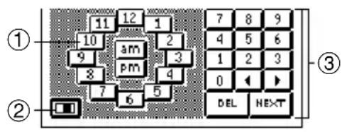 1 10 9 8 7 11 12 1 am pm 2 3 4 5 6 7 8 9 4 5 6 1 2 3 0 DEL NEXT ① ② ③