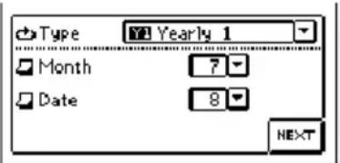 Type Yearly 1 Month 7 Date 8 NEXT