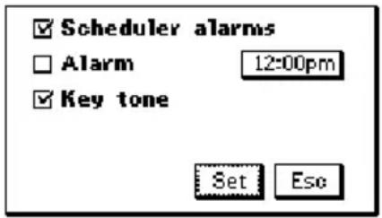 Scheduler alarms Alarm 12:00pm Key tone Set Ese